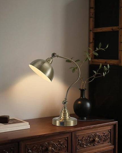 Vintage Desk Lamp Decorative Table Lamp for Home Office Living Room Bedroom Desk Light, Rustic Industrial Farmhouse Antique Library Study Desk Lamp E26 LED Bulb Included