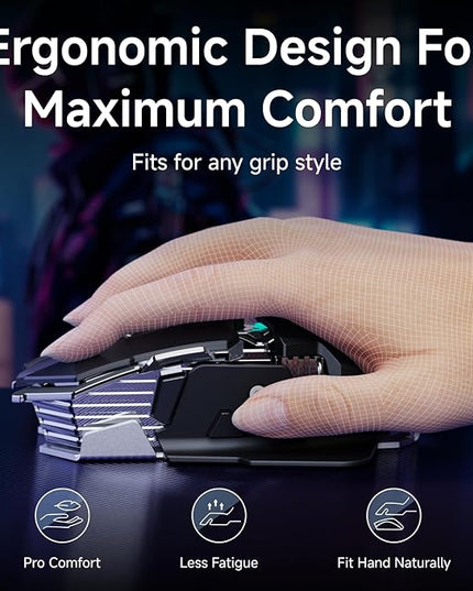 EWEADN G5 Wireless gaming mouse, 12800 Adjustable DPI RGB Mouse with 6 Backlit Modes, Rapid Fire Key, 9 Programmable Macro Buttons, Rechargeable Bluetooth Mouse for PC/Mac/Laptop - Black