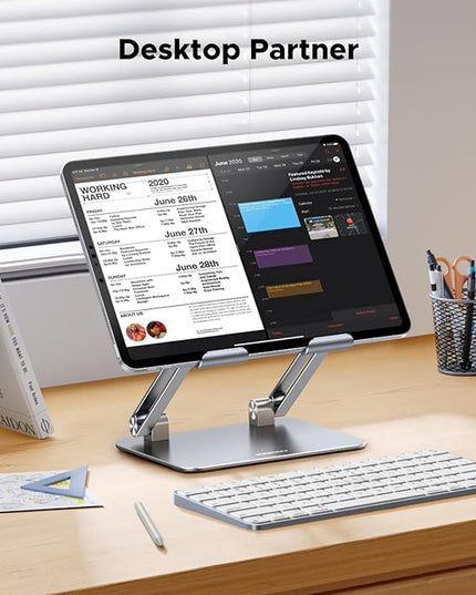 UGREEN Tablet Stand Holder for Desk Dual Rod Support Aluminum Tablet Holder Adjustable Multi-Angle Home Office Accessories Compatible with iPad Pro 13 12 11 10.5 Air Mini 5 4 3 2 Phone E-Reader Silver