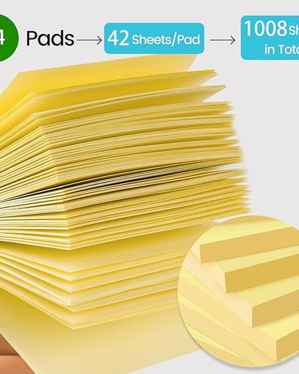 (24 Pack) Sticky Notes 3x3 in Yellow, Clean Removal, Recyclable, Self-Stick Pads, Easy to Post for Home, Office, Notebook
