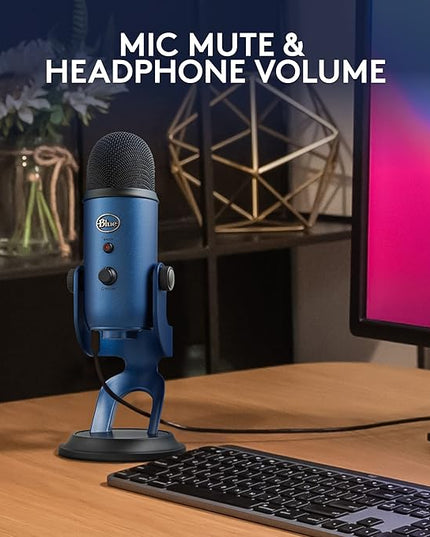 Logitech Creators Blue Yeti USB Microphone for Gaming, Streaming, Podcast, YouTube, Discord, PC, Studio Sound, Plug & Play-Midnight Blue