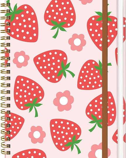 Spiral Journal Notebook for Women, Hardcover A5 College Ruled Notebook, 120 Pages, Thick Paper, Cute Lined Journal for School, Office & Work, 6 x 8.4 in(Pink Strawberry Flower)