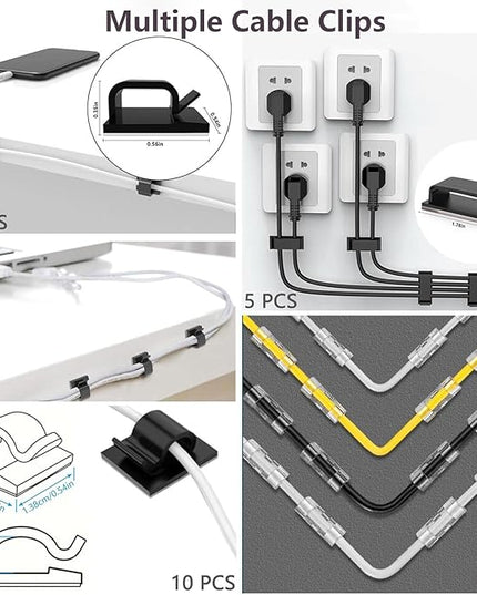 ELII 327 PCS Cable Management Kit 4 Cable Cable Sleeves,65 Cable Clips with 13Cord Holders,25 Roll Cable Organizer Straps,200 Fastening Cable Ties,20 Cable Zip Tie Mounts for Computer (Black)