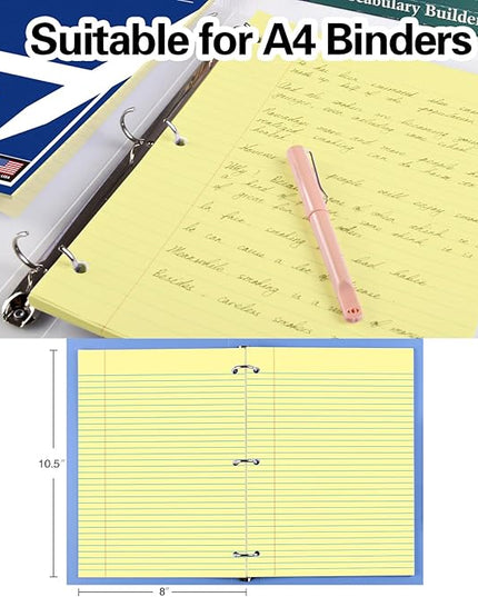 KAISA Loose Leaf Notebook Paper, College Ruled, 300 Sheets Per Lined Paper, 8" x 10.5", 3 Hole Punched for 3 Ring Binder, Canary, Made In USA