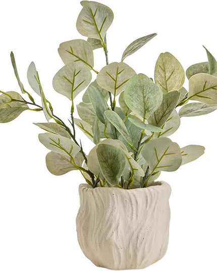 AlphaAcc 12.6" Artificial Plant Eucalyptus in White Embossed Ceramic Pot Lifelike Faux Plants Decorative Fake Greenery for Home Kitchen Bathroom Bedroom Office Desk Bookshelf Indoor Tabletop Decor