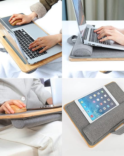 SUMISKY Laptop Lap Desk with Cushion Protable LapDesk with Handle Tablet Support Phone Holder and Mouse Pad Oversized Bamboo Laptop Stand for Sofa Fits Up to 17 Inches