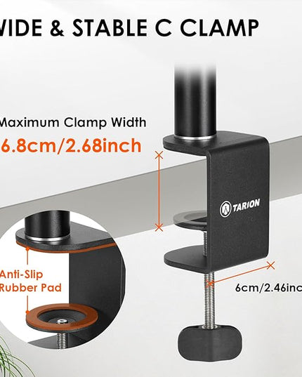 TARION Camera Desk Mount Overhead: Articulated Camera Arm Stand with Clamp 3/8'' 1/4'' Screws Adjustable Table Mount Flexible Gear Joints for DSLR, Phone, Projector TKA01-L (Upgraded Version)