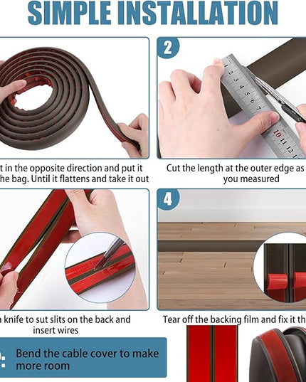 Floor Cord Covers for Wires 3.3FT Cable Hider Wire Cover Self Adhesive Cord Hider Floor for Offices, Homes, Workshops, Warehouses Cable Cavity 0.39" W x 0.27" H