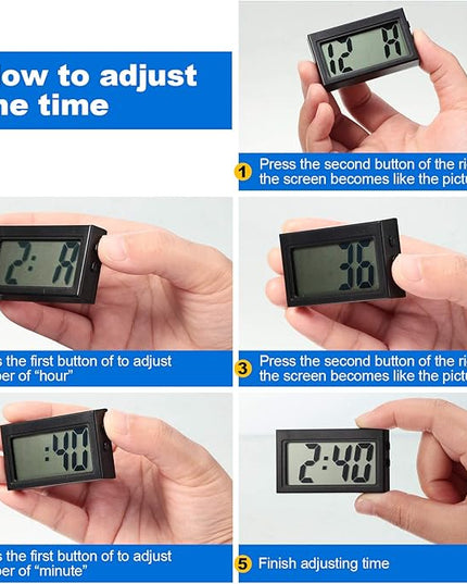 Frienda 12 Pieces Mini Digital Clock Small Digital Clock Stick on Battery Operated Self Adhesive Bracket for Car Dashboard Fridge (Black)