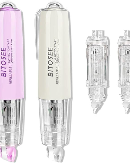 BITOSEE Refillable Retractable Quick Dry Correction Tape,Mini Small Japan Aesthetic Cute Correction Tape, with Easy to Use Kawaii Pen Shaped Applicator,for School Office Supplies