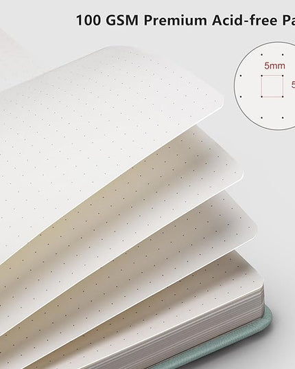 RETTACY Bullet Dotted Journal Notebook, 192 Pages, A5 Medium Size (5.7'' x 8.3''), Leather Hardcover, 100 GSM Thick Paper, for Bullet Journaling, Planning, Tracking (Blue-gray)
