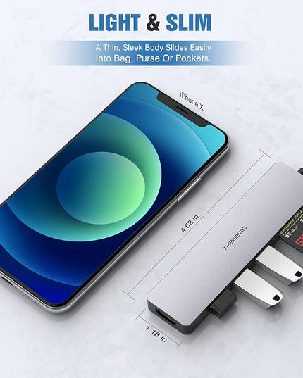 USB C Hub Multiport Adapter - 7 in 1 Portable Space Aluminum Dongle with 4K HDMI Output, 3 USB 3.0 Ports, SD/TF Card Reader Compatible for MacBook Pro, XPS More Type C Devices