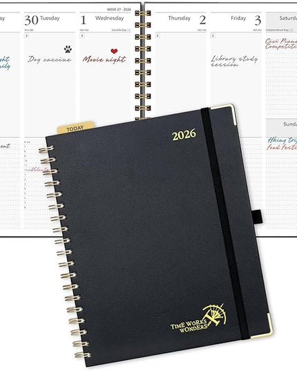 POPRUN 2026 Planner (Large Size 10'' x 8'' Wire-Bound Hard Cover) Daily Weekly and Monthly Calendar - Agenda 2026 (Jan.2026-Dec.2026) with Hourly Schedule, Monthly Tabs - Black