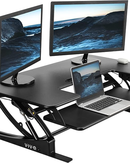 VIVO 42 inch Height Adjustable Stand Up Desk Converter, V Series, Quick Sit to Stand Tabletop Dual Monitor Riser Workstation, Black, DESK-V000VL