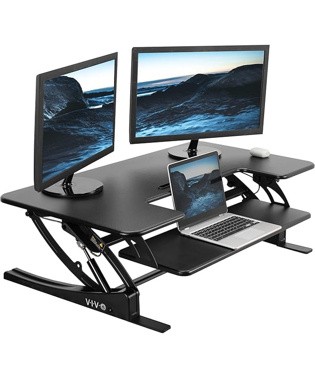VIVO 42 inch Height Adjustable Stand Up Desk Converter, V Series, Quick Sit to Stand Tabletop Dual Monitor Riser Workstation, Black, DESK-V000VL