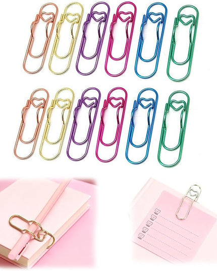 12 Pcs Colorful Metal Pen Clips,Pen Holder Clips for Notebook Journal and Book,Heart Papers Paperclip Bookmarks,School Office Supplies for Students Professionals and Teachers (Mixed A)