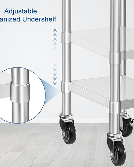 HARDURA Stainless Steel Commercial Table Prep & Work Table with Casters Heavy Duty Metal Table with Wheels NSF 430 18×24 Inches