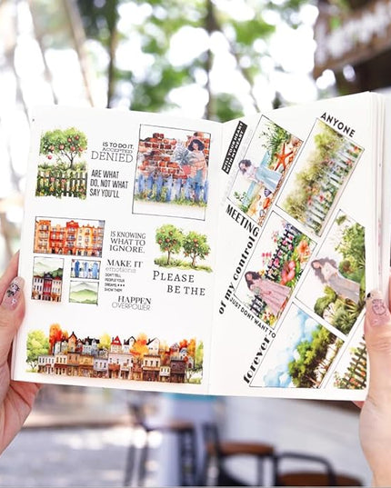 20 Sheets Nature Landscape Pre-Cut Journaling Stickers Book for Junk Journaling, Scrapbooking, Collage, Planner, Album, Transparent PET and Washi Stickers for Adults