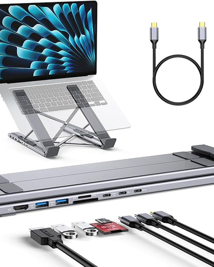 RoRoSkin 8-in-1 USB C Laptop Docking Station with 4K HDMI, 2 USB 3.0, PD 100W, Aluminum USB C Dock Tablet Stand Universal Dock Station for MacBook Pro/Air/Dell/HP/Surface/Lenovo, Plug and Play
