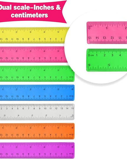 14 Packs 6 Inch Small Rulers for Kids, Plastic School Ruler with Inches and Centimeters, Assorted Colors