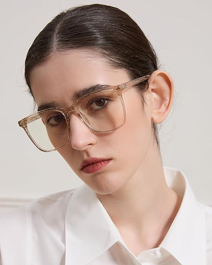 MACJERO Oversized Square Blue Light Blocking Glasses for Women Men, Anti-Fatigue Computer Monitor Gaming Glasses Reduce Eye Strain(Pearl Champagne)