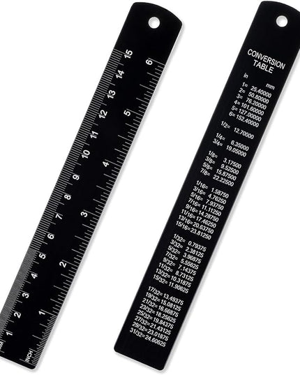 2Pcs Metal Ruler with Centimeters, 6Inch Stainless Steel Ruler Set, Millimeters, Inches and Metric Conversion Chart, Great for School, Offices, Mechanics and Draftsmen