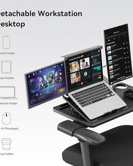 Newtral Ergonomic Office Chair with Fully Adaptive Lumbar Support, 136°Tilt Function, Computer Desk Chair with Soft 4D Armrest, Adjustable Headrest (Upgrade with Laptop Tray, Black)