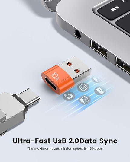 20Pack 200W USB C to USB Adapter, with Fast Charging & 480MB Data Transfer, USB C Converter for Apple Watch Ultra iWatch Series 8 7,iPhone 16 15 Plus Pro Max,Orange