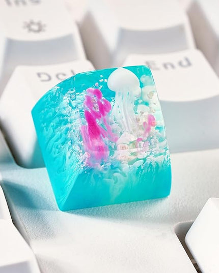 Jellyfish Artisan Keycap Light Blue Coral Ocean R1 SA Profile Custom Sea Creature Keycaps 1U ESC Handmade Gaming Sea Resin Key Cap Cherry MX Switch Compatible Mechanical Keyboard Jellyfish Lover Gift