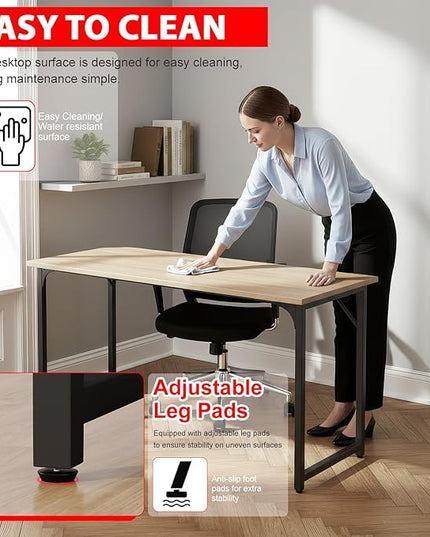 PayLessHere | 55 Inch Computer Desk | Nature | Office Desk with Metal Frame, Adjustable Feet | Water-Resistant, Scratchproof Surface | Sturdy Writing Table for Home Office or Study | Pack of 1