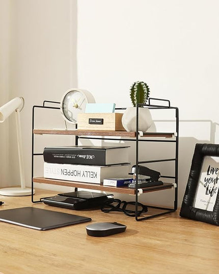 KATHY&BOB Wood Desk Shelf Organizer, 2-Tier Desktop Supplies Storage Rack, Adjustable Stackable Desk Shelf for Office, Kitchen, Bathroom, 15.75"*12.2"*7.87"