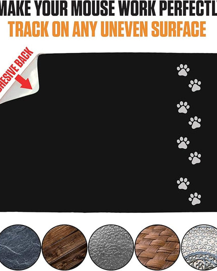 Mouse Pad Adhesive Bottom - Peel and Sticks to Any Surface - Travel Large Size - Portable (XL - Dog PAW Black)