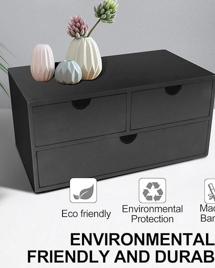Charmewooden Desk Organizer with Drawers Countertop Drawer Organizer Drawers for Desk Top Home Office Workspace Bathroom Toiletries Supplies (black)