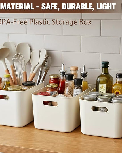 ANMINY 5PCS Plastic Storage Bins Containers with Lids, Large White Storage Organization Bins Boxes, Lidded Plastic Storage Baskets for Closet Shelves Drawers Desktop Home Office, White