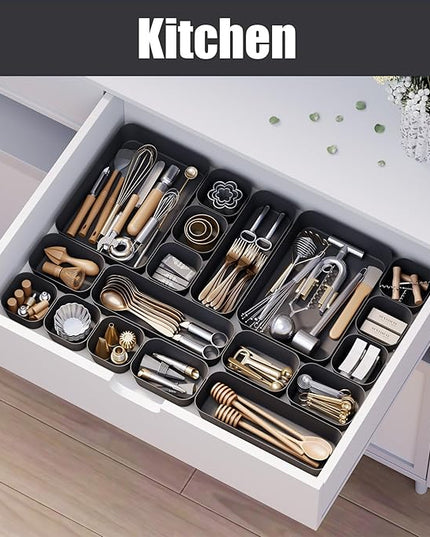 Plastic Drawer Organizers, 28 PCS Drawer Organizer Bins, Bathroom and Vanity Organizer Plastic Tray, Makeup organizer and storage for Makeup, Bedroom, Kitchen Gadgets Utensils and Office