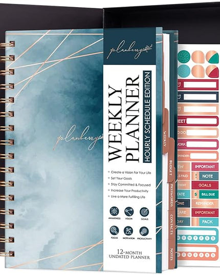 PLANBERRY Hourly Schedule Planner Premium – Undated Journal with Time Slots for Productivity & Budget Organizer, 6.9x8.5″ (Ocean Depths)