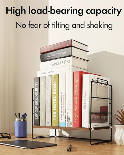 KATHY&BOB Wood Desk Shelf Organizer, 2-Tier Desktop Supplies Storage Rack, Adjustable Stackable Desk Shelf for Office, Kitchen, Bathroom, 15.75"*12.2"*7.87"