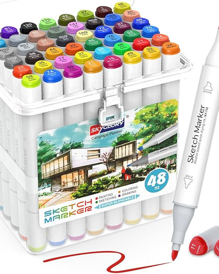 HOMESILMO-48 Color Double Head Alcohol Marker Set, Fine Chisel, Dual Effect Design, Art Marking, Professional Painting Marking, Adult Coloring Book | Coloring Marking | Painting |, Artist Set.