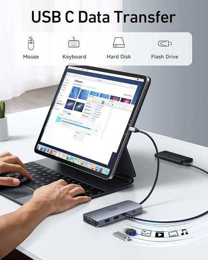 USB C Docking Station Dual HDMI Monitor Adapter, Selore USB C Hub 3 Monitors with Dual HDMI, Displayport, VGA, 100W PD Charging, 3USB 2.0 Ports Adapter for Dell XPS, HP, Lenovo, etc