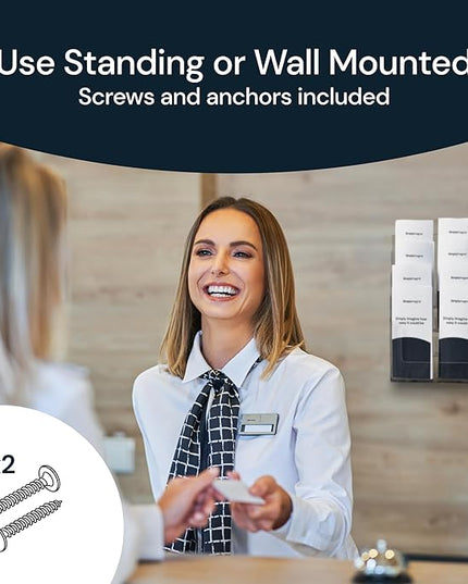 Acrylic Brochure Holder, 4 Tier Clear Literature - 8.5 x 11 inches, Pamphlet Holder, Wall Mount/Countertop Plastic Flyer Display Stand Organizer for Display Flyer, Booklet, Document