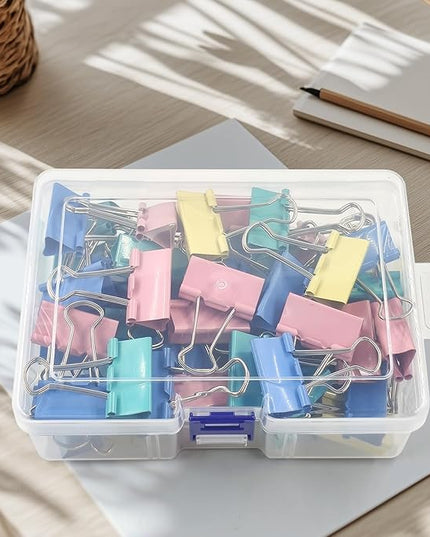 60 Pack Binder Clips Medium, 1.25 Inch/32mm Colored Binder Paper Clips with Container, Paper Clamps for Office Supplies, Home, School,Business Document Organizing (Blue, Pink, Yellow, Green)