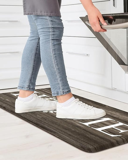 KIMODE Anti Fatigue Kitchen Mat for Floor, 17.3"x29" Farmhouse Kitchen Rug Non Slip, Cushioned Padded Kitchen Floor Mat, Comfort Waterproof Standing Mat for Laundry, Office, Sink, Desk Brown