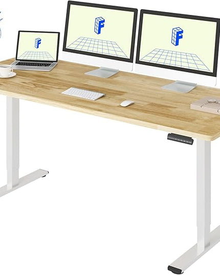 FLEXISPOT E3 Solid Wood Dual Motor 71 x 30 Electric Standing Desk Sit Stand Desk, Holds 220 lbs, Adjustable Height w/Memory Presets, Butcher Block Rubberwood Desktop & White Frame, Ships in 2 Boxes
