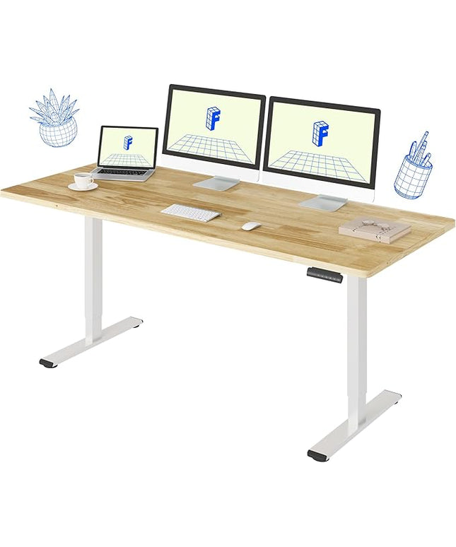 FLEXISPOT E3 Solid Wood Dual Motor 71 x 30 Electric Standing Desk Sit Stand Desk, Holds 220 lbs, Adjustable Height w/Memory Presets, Butcher Block Rubberwood Desktop & White Frame, Ships in 2 Boxes