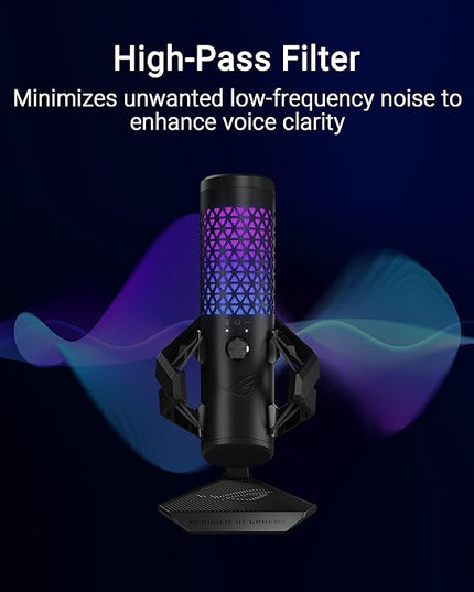 ASUS ROG Carnyx USB Gaming Microphone (25mm Condenser Capsule, 192kHz/24-bit, Cardioid, high-Pass Filter, Built-in pop Filter, Metal Shock Mount, one-Touch Mute, USB, Aura Sync RGB)- Black