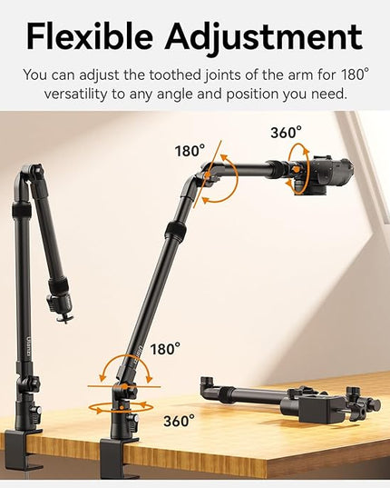 ULANZI ZJ02 Camera Desk Mount Overhead Magic Arm, 98cm/38.6inch Aluminum Adjustable Articulating Arm with 1/4" Ball Head for Cameras DSLR Lights Mount for Live Streaming/Photo Video Shooting