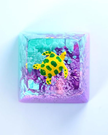 Sea Turtle Artisan Keycap Purple and Teal Ocean R1 SA Profile Custom Sea Creatures Keycaps 1U ESC Handmade Gaming Resin Key Cap Cherry MX Switch Compatible Mechanical Keyboard Turtle Lover Gift