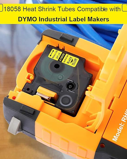 Compatible Industrial Label Tape Replace for DYMO Rhino 18058 Black on Yellow 19mm Heat Shrink Tube Label Tapes 3/4'' x 5' for DYMO Rhino 4200, 5000, 5200, 6000 Label Makers,4-Pack