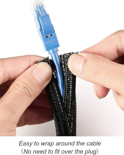 CrocSee 25ft - 1/4 inch Braided Cable Management Sleeve Cord Protector - Self-Wrapping Split Wire Loom for TV/Computer/Home Theater/Engine Bay - Black