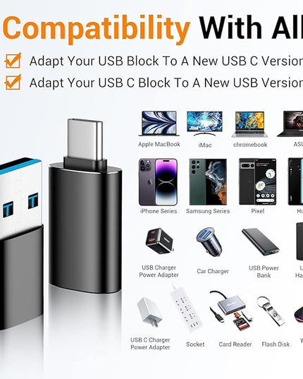 Temdan USB to USB C Adapter,Car Charger OTG Converter Compatible with MacBook Pro Air 2024,Samsung Notebook and More Type C,for iPhone 17 16 15 Air Plus Pro Max,OTG Adapters-Black